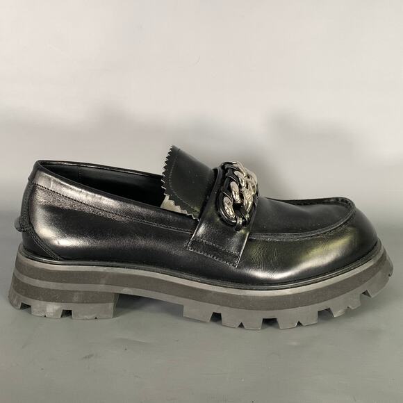 ALEXANDER MCQUEEN Size 10 Black Silver Chain Leather Slip On Loafers main image 8